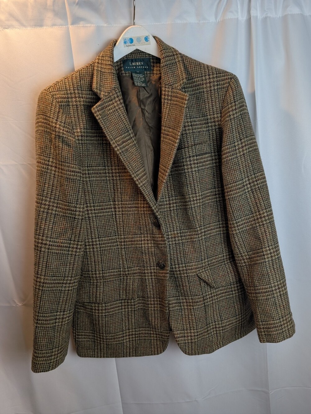 VTG Lauren Ralph Lauren 100% Wool Blazer Women's 10 Plaid Equestrian Horse Butto